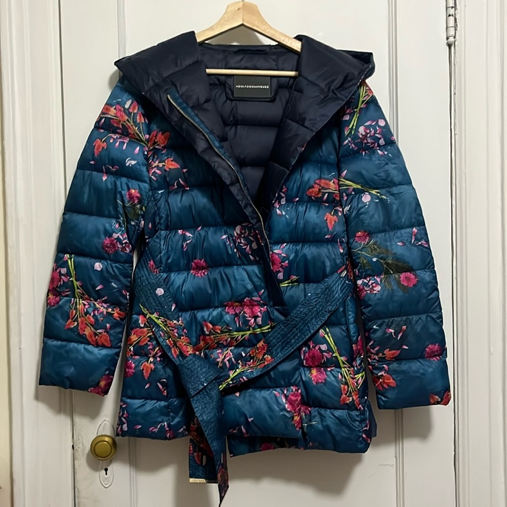 Adolfo Dominguez, floral puffer jacket with belt,